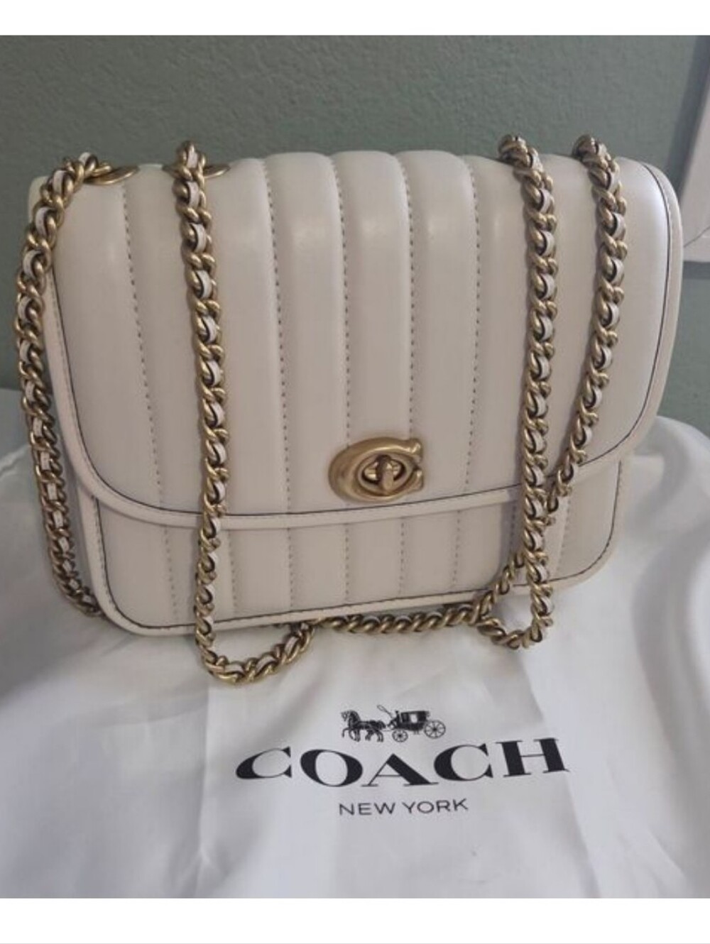 Coach Madison Quilted Leather Shoulder Bag Brass/Chalk